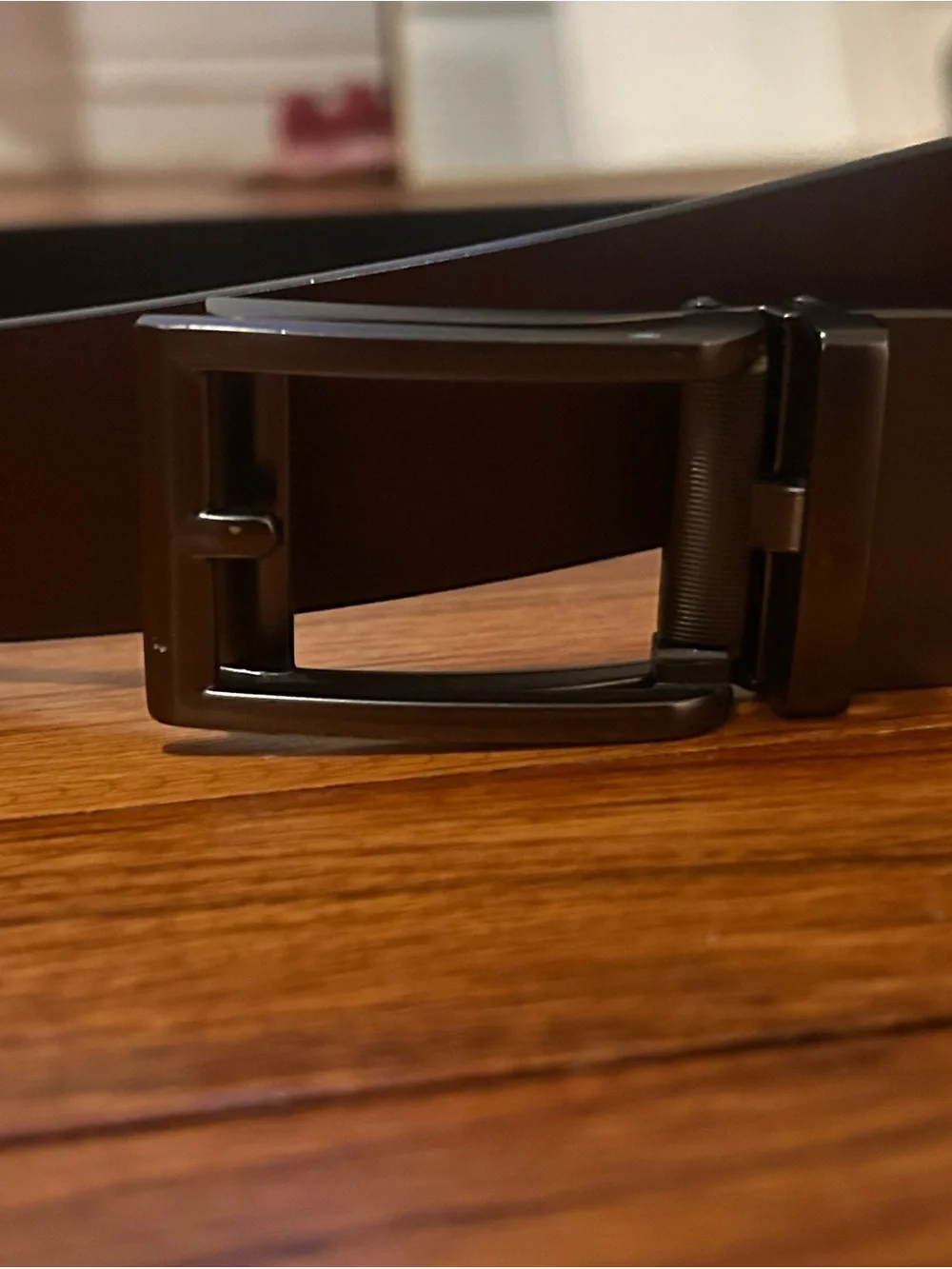Classic Men's Brown Leather Belt with Matte Gunmetal Buckle